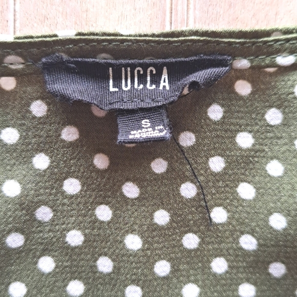 Lucca Satin Piper Top Small Polka Dot V Neck Long Sleeve Elegant Blouse - Picture 3 of 5